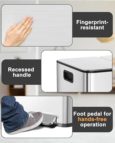 LALFPET Trash Can 90 L/23.8 gal,Three-Compartment Pedal Stainless Steel Kitchen Recycling Trash Can with Odor Seal, Hands-Free Foot Operated Waste Bin for Home, Office, Restaurant, School, Hospital thumbnail 2