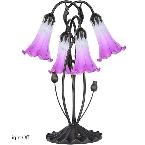 Bieye L10851 Lily Flower Blown Glass Accent Table Lamp for Living Room Bedroom Decoration (4-Light, Purple) thumbnail 2