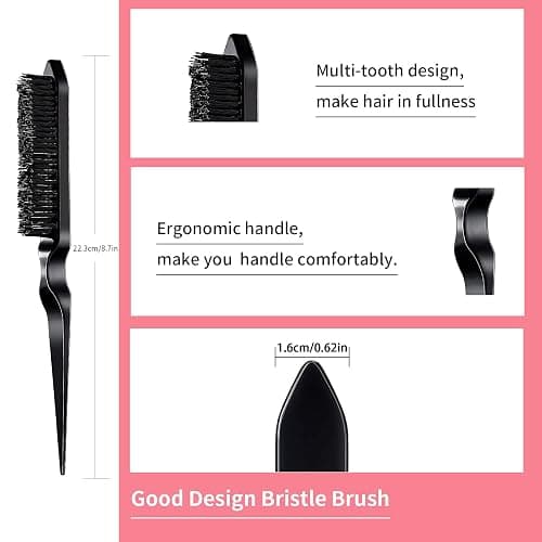 3 Pieces Hair Styling Comb Set Teasing Brush Rat Tail Comb Edge Brush for Edge&Back Brushing, Combing, Slicking Hair for Women (Black) thumbnail 3