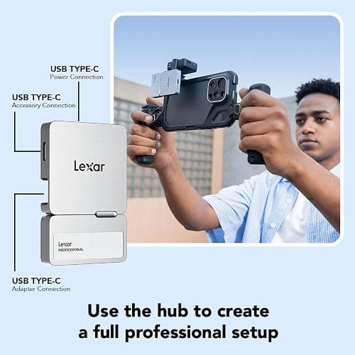 Lexar 2TB Professional Go Portable SSD w/Hub, Supports Apple 4K 60fps ProRes, Up to 1050MB/s, USB 3.2 Gen 2, Rugged, IP65, Ultracompact, Compatible w/iPhone 15/16, External SSD (LSL400S002T-RNSNU) thumbnail 5