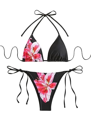 SEGT Women's 2 Piece Floral Print Halter Neck Tie Bikini Set Triangle String Thong Swimsuit Summer Bathing Suits for Women - Image 1