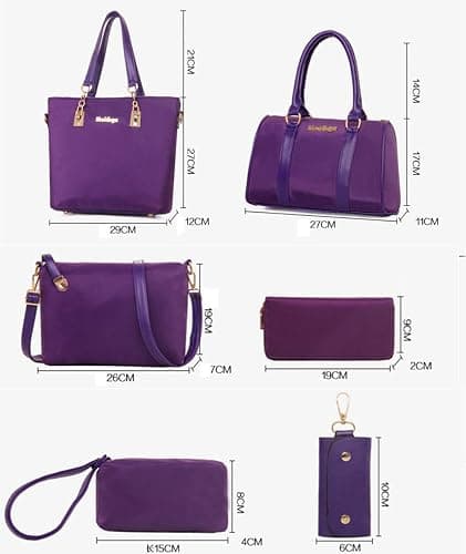 AlwaySky Nylon 6 PCS Women Shoulder Bag Top-Handle Handbag Tote Purse Wallet Key Case Set thumbnail 7