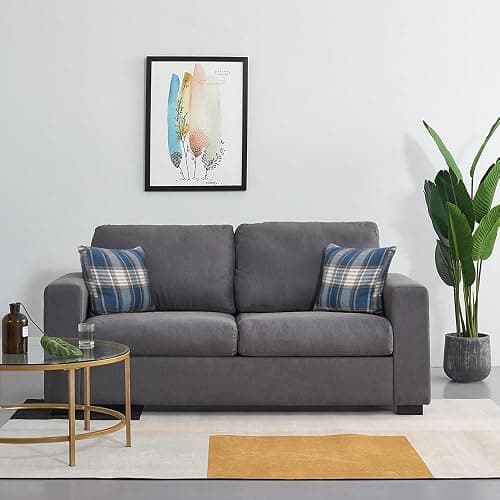 Panana Modern Linen Fabric Corner Settee - 2 Seater or 3 Seater, Compact Living Room Sofa with 2 Free Back Cushions (Grey) thumbnail 2