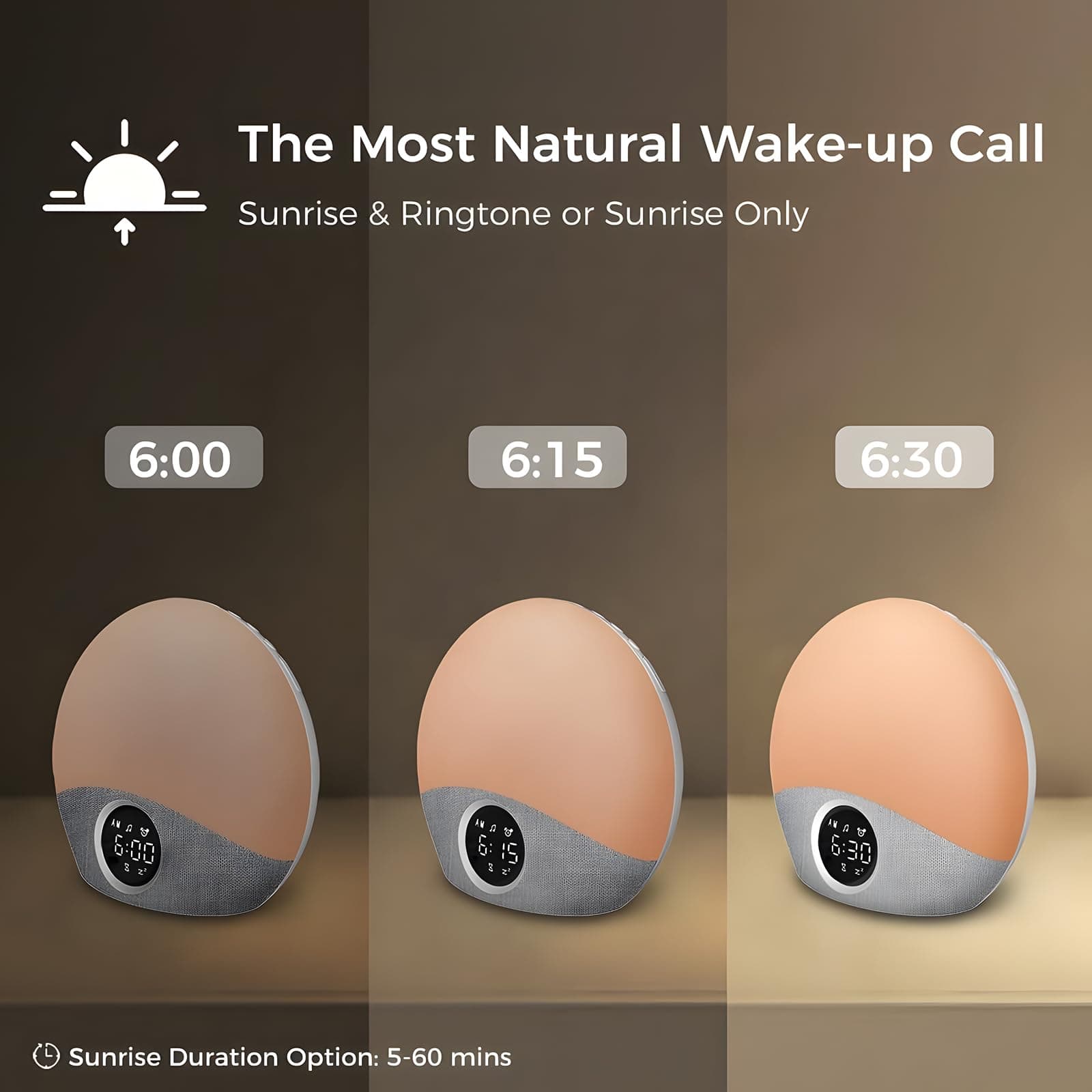 Omebel Sunrise Alarm Clock & White Noise Machine 2-in-1, 30 Soothing Sound for Sleeping, 8 Night Light, Memory Function, Sunrise Alarm Wake Up Lights, Sound Machine for Baby Sleeping Bedroom Decor thumbnail 4