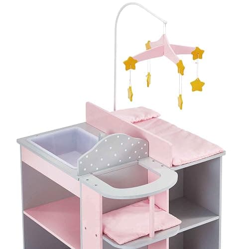 Olivia's Little World 6-in-1 Wooden Baby Doll Changing Station with Crib, Changing Table, High Chair, Double-Door Closet, Sink and Washing Machine, Multicolored thumbnail 7
