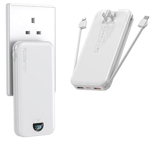 Ffnpua Portable Charger Power Bank 10000mAh PD20W w/Built-in Cables | Portable Phone Charger,Fast charging,Built in wall plug,LED display,Charge 5 devices at once,Pass through charging - Image 1