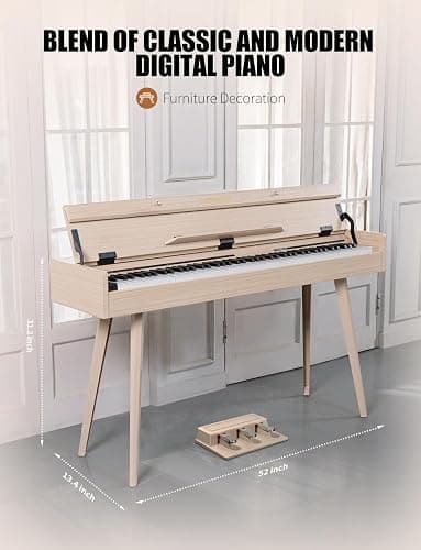 UISCOM 88 Key Weighted Home Digital Piano- Wooden Desk Electric Piano Transforms Between Desk and Vanity - Progressive Hammer-Action Keyboard, Perfect for Beginners with MIDI-Apricot thumbnail 6