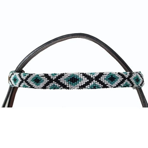 3.   Tahoe Tack Western Leather Horse Headstall with Turquoise Navajo Beaded Browband and Split Reins, 1-Year Warranty thumbnail 2