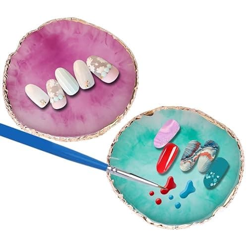 2 Pcs Resin Nail Art Palette Set, Gold Edge, Purple & Green | Nail holder display board, smooth resin, easy to clean for mixing gel polish, paint, glitter, and small nail accessories thumbnail 3