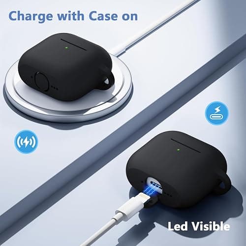 Dgege for Airpods 4th Generation Case Cover(2024),Soft Silicone Full Protective Case for AirPods 4 Case with Keychain & Cleaner Kit,Compatible with Apple Airpods 4 for Women,Men（Black） thumbnail 6
