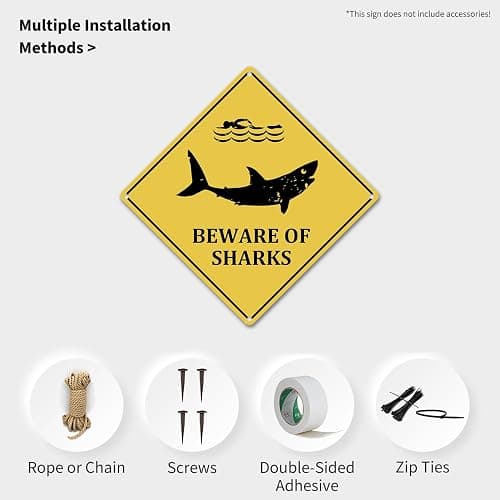 Beware of Shark Vintage Aluminum Sign 12 x 12 Inch, Shark Bedroom Decor for Boys Kids, Shark Gifts Decorations Poster Pictures Wall Art Stuff thumbnail 4