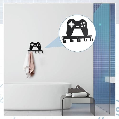 Reallnaive Game Over The Door Hooks Gamer Bathroom Decor Gamepad Hanger Wall Mount Rack Holder for Towel, Hat, Coat, Cloth, Keychain, Bag, Teen Boy Room Gift Decor thumbnail 6