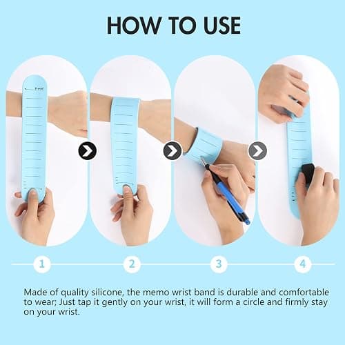 NEX&CO Wearable Nurse Notepad Wristbands, 2 Pack Silicone Reminder Bracelet Write On Memo, Dry Erase Slap Sticky Notes w/Ruler, Gifts for ADHD, Dementia, Vet Techs, ED/ER/RN Nurse, LPN/RVN (Blue) - Blue thumbnail 4