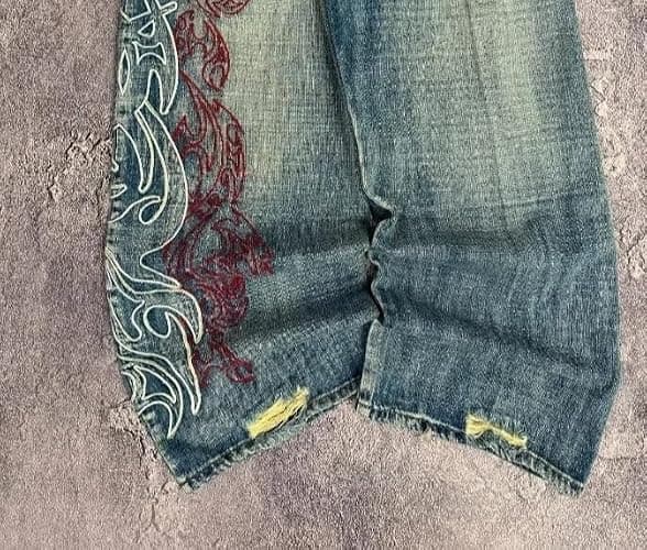 Xojbzoo Unisex Y2K Streetwear Baggy Jeans Retro Totem Print Goth Pants High Waisted Wide Leg Harajuku Hip-Hop Style thumbnail 4