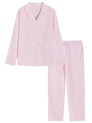 Latuza Women's Cotton Long Sleeve Pajama Set Seersucker Button Down Pj Set - Image 1