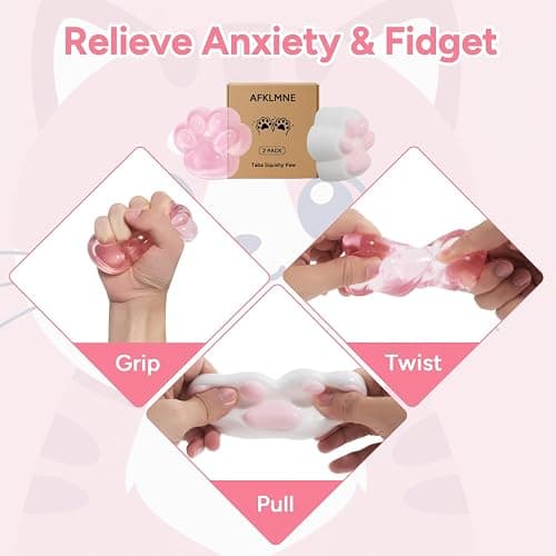 AFKLMNE 2-Pack Taba Squishy Cat Paw Sensory Fidget Toys Adults, Anxiety Stress Relief Squeeze Toy, Soft Cute Kawaii Squishy’s for Desk, School (Pink) thumbnail 4