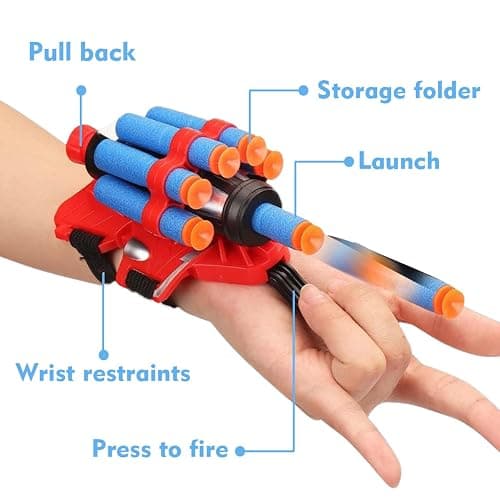 keumi 2 Sets Spider Web Shooters for Kids Easter Decorations Basket Stuffers Cosplay Launcher Gloves with Wrist Toy Set Hero Webs Shooter for Kids thumbnail 6