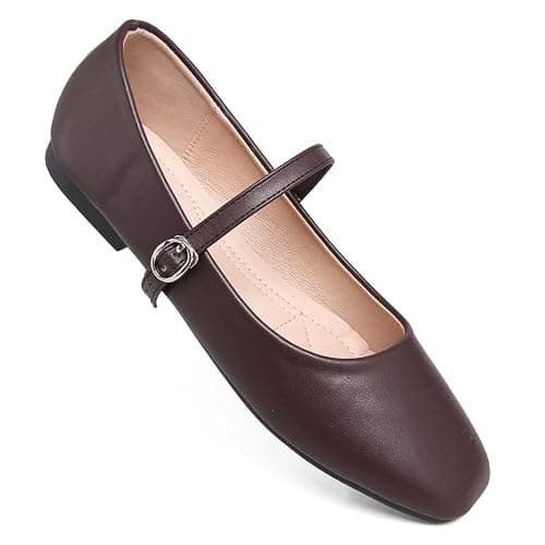 Stunner Mary Jane Square Toe Black Ballet Flats for Women Comfortable Ankle Strap Casual Slip On Flats thumbnail 7