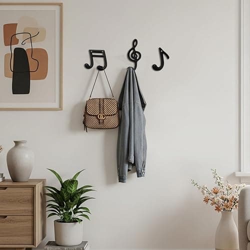 Otoolling 3 Pcs Musical Note Black Finish Cast Iron Hook Musical Note Wall Decorative Hooks with Screws for Music Room Home Kitchen Outdoor Garden Hanging Clothes Caps Bags thumbnail 6