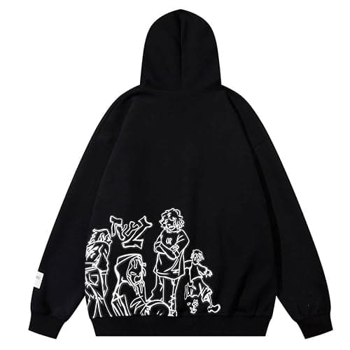 COOLMONAR Mens Cartoon Graphic Hoodies Streetwear Hooded Sweatshirt Pullover Hip Hop Fashion Y2K Hoodies Unisex thumbnail 2