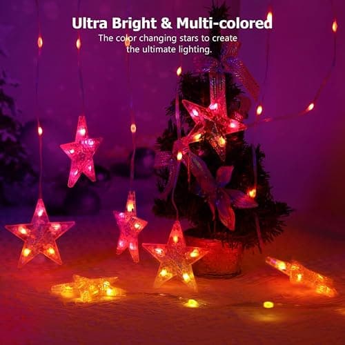 KepStars Star Curtain Lights, 10ft x 3.3ft RGB LED Color Changing String Fairy Lights Stars Curtain, Smart APP & IR Remote, 200+ Scene Modes for Bedroom Backdrop Indoor Outdoor Christmas Decorations - Stars - 10ft * 3.3ft thumbnail 5