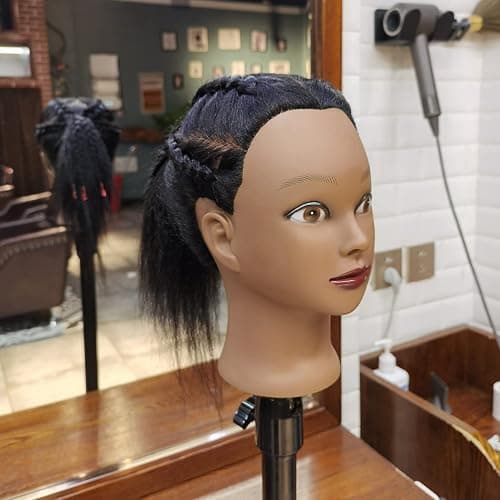 SOPHIRE 100% Real Hair Mannequin Head Training Head with stand, 18" Hairdresser Cosmetology Mannequin Manikin Training Practice Head Doll for Female Hairstyling - Black - 18 Inch thumbnail 3