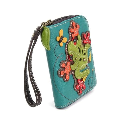 CHALA Zip Around Wallet, Wristlet, 8 Credit Card Slots, Sturdy Pu Leather - Frog - Turquoise thumbnail 3