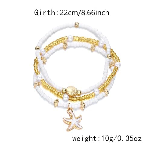 Qceasiy Bead Ankle Bracelets Set For Women, Adjustable Gold Plated Boho Shell Anklet, Hawaiian Beach Seashell Pearl Disc Starfish Conch Foot Jewelry, Summer Fashion Gifts thumbnail 7