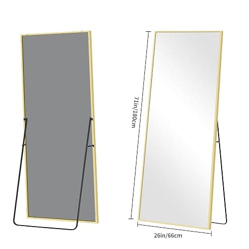 BONEWEI Full Length Mirror, 179x65cm Floor Mirrors, Rectangular Standing Mirror Gold Aluminum Frame, Large Full Body Mirrors Standing Hanging or Leaning Against Wall for Livingroom Dressingroom thumbnail 2