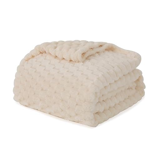 Cream White Throw Blanket 50"×60" inches Fuzzy 3D Jacquard Decorative Flannel Fleece Super Soft Plush Cozy Blanket for Couch Sofa Chair Lightweight thumbnail 9