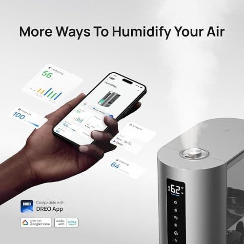 DREO 6L Smart Humidifiers for Bedroom, Warm & Cool Mist for Large Room | 60-Hour Quiet Runtime, 500ML/H Output, Smart Humidity Sensor, Indicator Light, App Control, Works with Alexa & Google, Silver thumbnail 3
