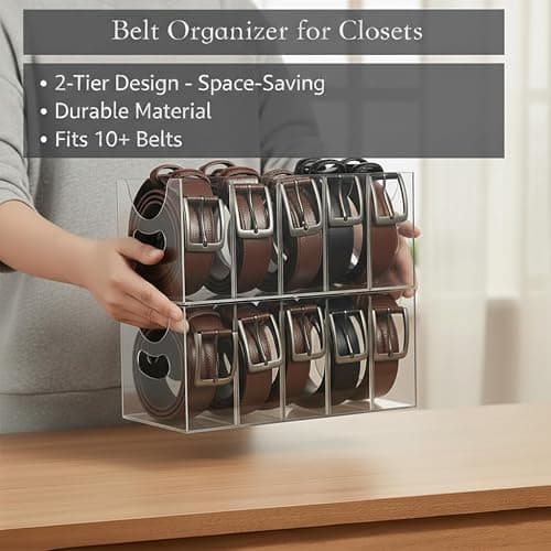 Hualinsyi Belt Organizer,Acrylic Belt Organizer for Closet with Removable Dividers 5 Compartments & Handles Drawer organization and storage for Purse,underwear, Socks,and Ties (2pack) thumbnail 4