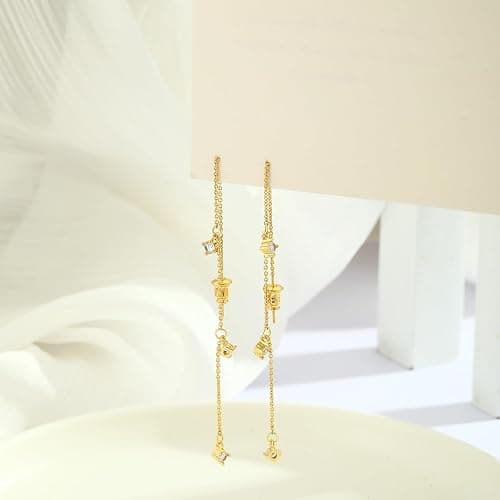 Sewyer Gold Earrings for Women, Dainty 14K Gold Plated Dangle Earrings for Women Trendy Long Dangle Drop Chain Earring for Sensitive Ears Cute Hypoallergenic Threader Earring Non Tarnish Jewelry Gifts thumbnail 7