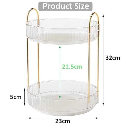 Rotating Makeup Organizer, 2 Tier Large Capacity Perfume Organizer, Cosmetic Organizer for Vanity Bathroom Bedroom, White thumbnail 3
