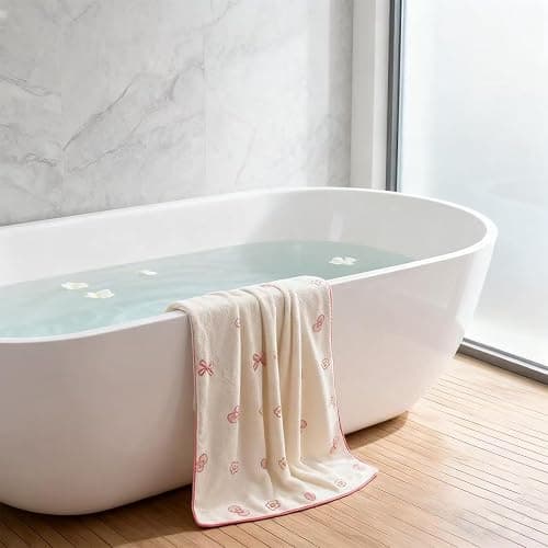 Pink Bath Towels,Soft, Absorbent and Quick Drying Microfiber Bath Towels Set of 2 ，27.5x55 inch Bow Patterned Bath Towel and 13.7x29.5 inch Hand Towel, Suitable for bathrooms, Gyms, Swimming Pools thumbnail 6