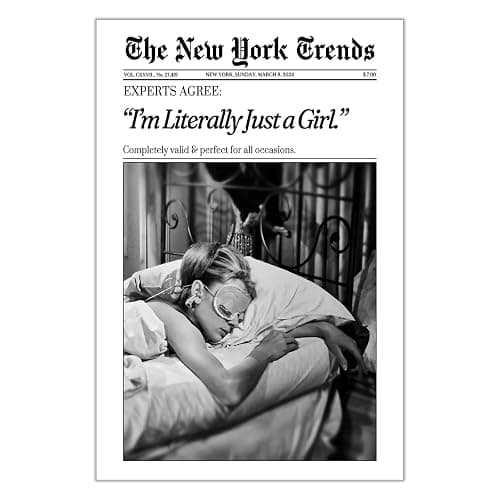Retro “I'M Literally Just A Girl” Newspaper Poster Black And White Canvas Wall Art Funky Girl Sleep Feminist Aesthetic Prints Painting For Home Bedroom Dorm Wall Decor 8x12in Unframed - Image 1
