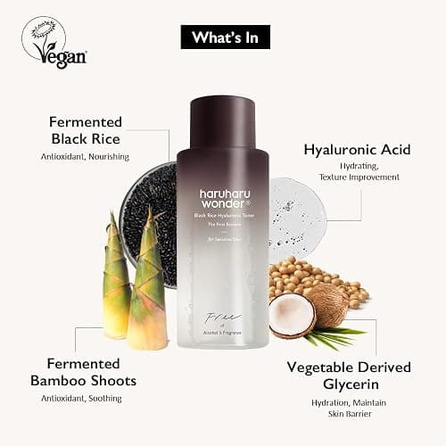 HARUHARU Wonder Black Riso Toner ialuronico per pelli sensibili 5.1 fl.oz / 150ml | Senza alcool, senza profumo | Vegan, Crurelty Free, EWG-Green thumbnail 2