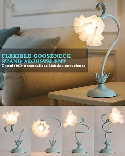 WERFOP Flower Table Lamp Cute Desk Lamp for Bedroom Home Decor (Blue) | LED Reading Lamp with 3 Color Modes for College Dorm Room Nightstand & Living Room thumbnail 4