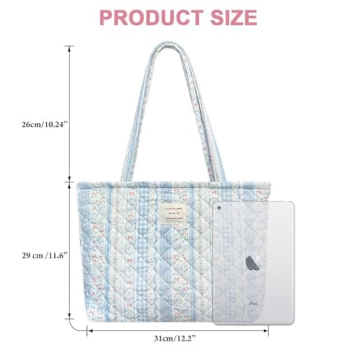 Modacarry Small Floral Quilted Tote Bag with Zipper Closure for Women Girls thumbnail 5