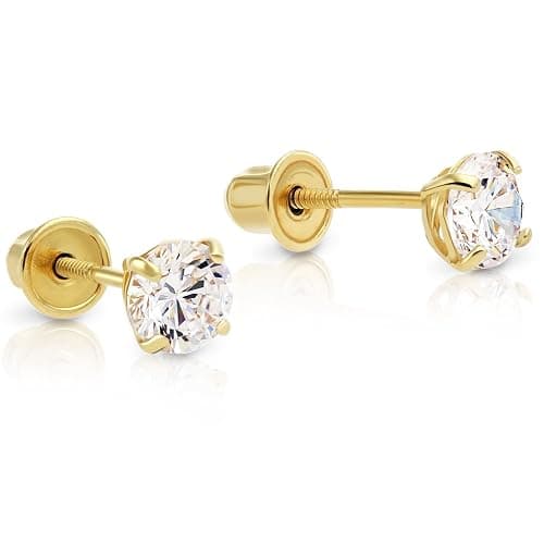 Art and Molly 14K Solitaire Gold Earring Solid 14-Karat Round Cubic Zirconia Stud Earrings with Screw-Back, CZ Studs with Gift-Ready Box thumbnail 9