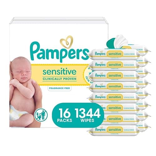 Pampers Sensitive Baby Wipes, Clinically Proven, Fragrance Free, Unscented, Water Based, Hypoallergenic, Multi-Use, Hand Wipes 1344 Wipes Total (24X Flip-Top Packs) [Packaging May Vary] - Image 1