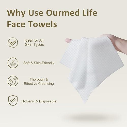 Ourmed Life Face Towels, Disposable Biodegradable Facial Towelettes for Sensitive Skin, Soft Lint-Free Face Cloths, Clean Dry Wipes for Washing Face, Skincare & Makeup Remover, 12"x10", 50 Count thumbnail 8