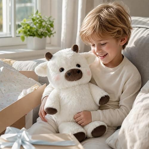 Vuecer Peluche Qui Court Peluche Vache: Doudou Vache Qui Court - Peluches Dynamiques - Cadeau Mignon pour Enfants et Adultes 45cm (White) thumbnail 5