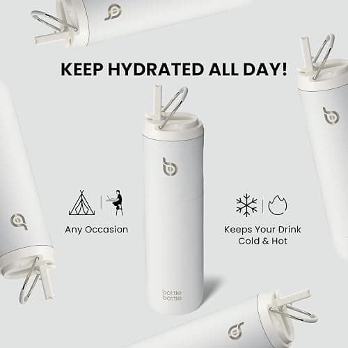 Bottle Bottle Stainless Steel Water Bottle 700ml with Straw and Lid Sports Insulated Metal Water Bottles with Handle(White) thumbnail 7