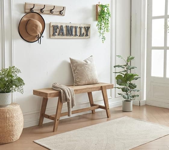 HOKYHOKY Farmhouse Solid Wood Entryway Bench – 43.4 Inches Rustic Long Bench, Dining Bench with Angled Legs, Hand-Finished Natural Grain, for Foyer, Hallway, Bedroom thumbnail 6