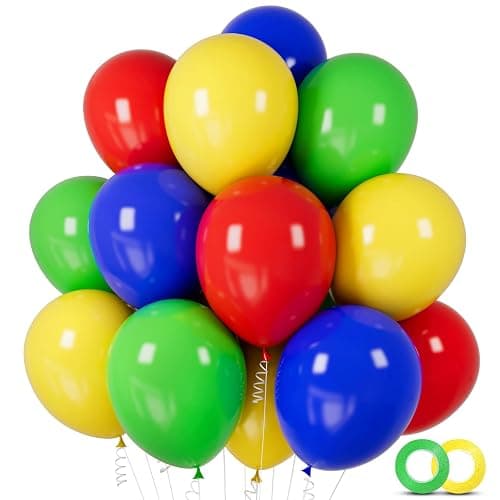 ASIYUHY Red Blue Green Yellow Balloons 100pcs 12 Inch Primary Color Balloon | Thick Latex Helium Matte Blue Yellow Red Green Balloon for Carnival Circus Kids Birthday Baby Shower Party Decorations - Image 1