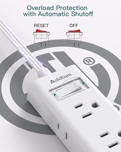 Cruise Essentials - Flat Plug Power Strip, Addtam 5 ft Ultra Flat Extension Cord with 6 Outlets Extender, No Surge Protector for Cruise Ship, Travel, Dorm, Home Office, ETL Listed thumbnail 6
