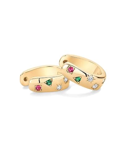 PAVOI 14K Gold Plated 925 Sterling Silver Posts Chunky Huggie Earrings for Women | Multi-Colored Cubic Zirconia Statement Hoop Earrings thumbnail 5