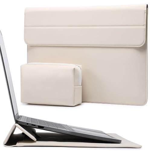 HYZUO 13 Inch Laptop Sleeve Case with Stand for 2025-2018 MacBook Air 13 M4 M3 M2 M1, 2025-2016 MacBook Pro 13 M2 M1, 13" iPad Pro/Air, Surface Pro 11/10/9, XPS 13, with Pouch, Beige - Image 1