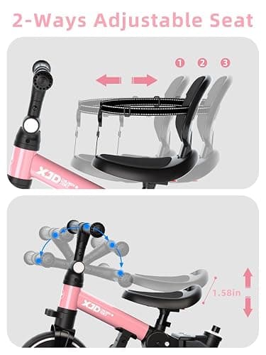 XJD Toddler Bike, 6 in 1 Folding Toddler Tricycle for 1-4 Year Old with Parental Control Handle, Balance Bike with Removable Pedal, Backrest, Adjustable Seat, First Christmas Birthday Gifts (Pink) thumbnail 5